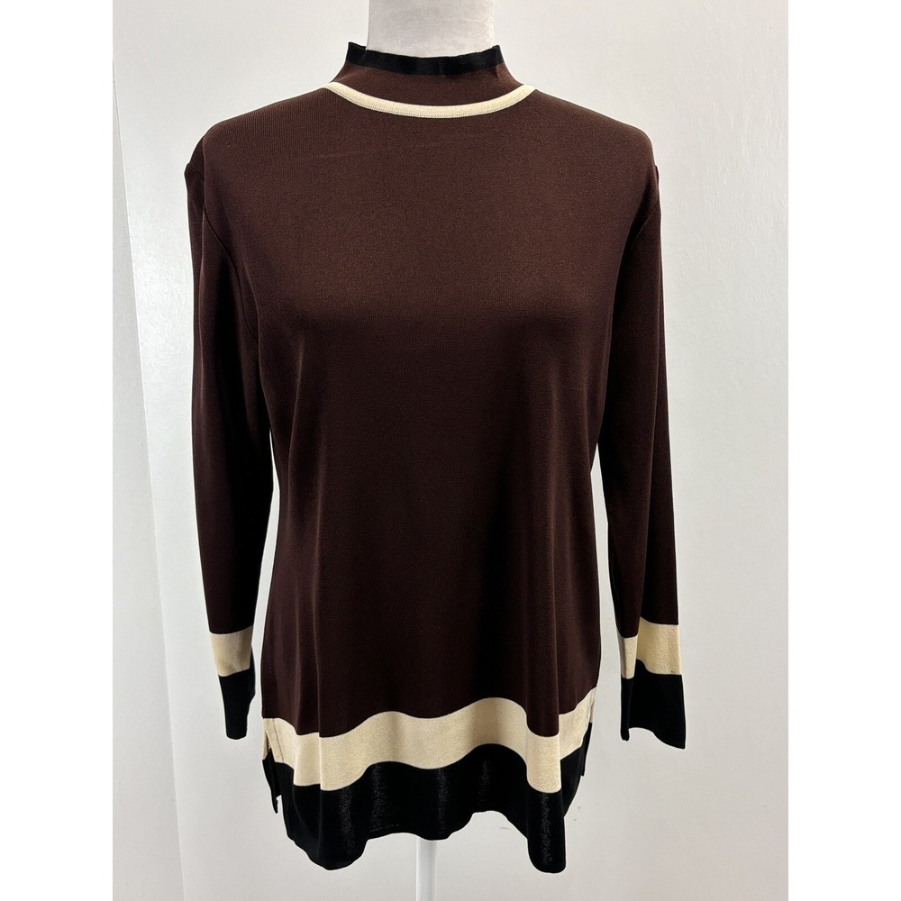 Women's Exclusively Misook Petites Sweater Sz Medium Petite Brown Fine Knit Mock